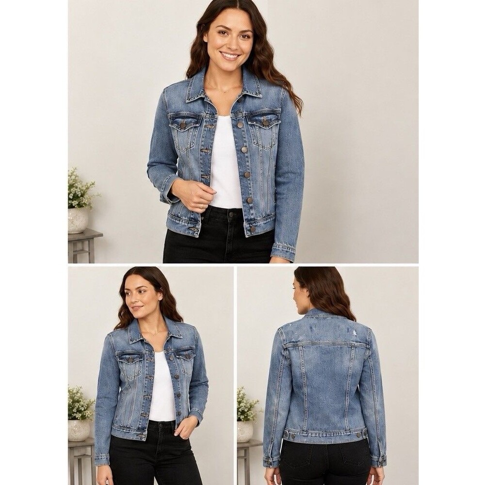 Treasure & Bond Size Small Jean Jacket Distressed Button Light Medium Wash Denim